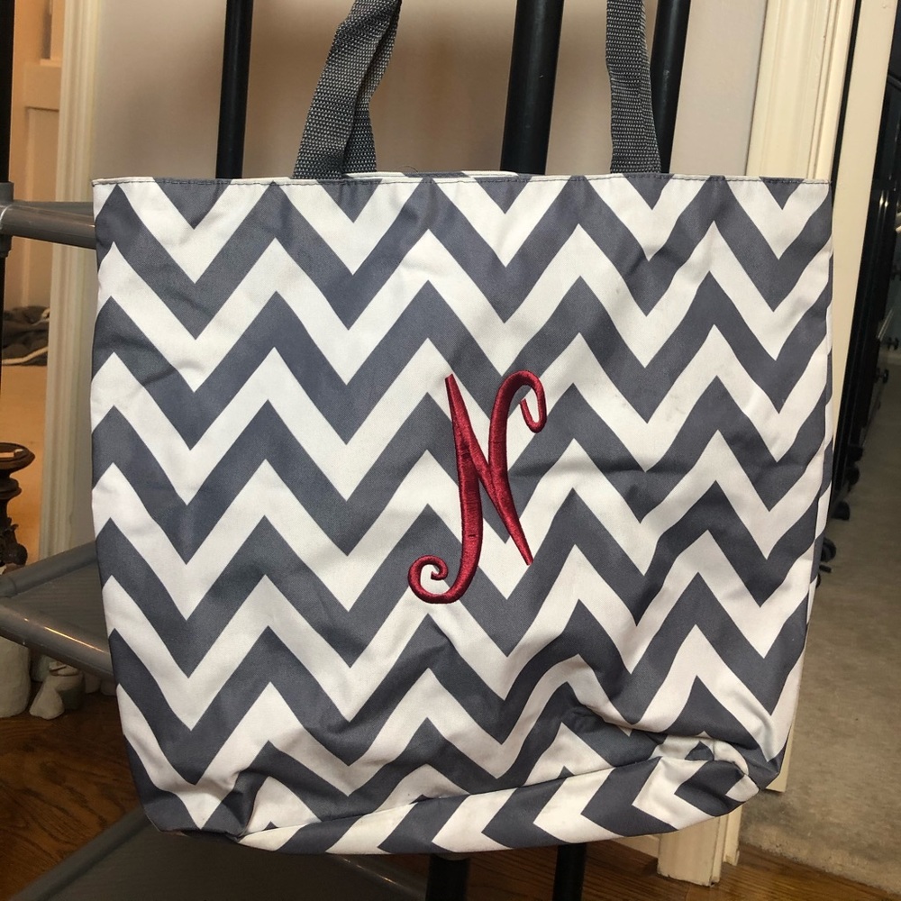 Grey and White Chevron Tote
